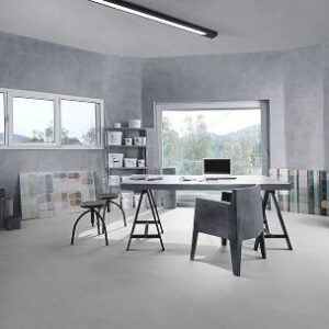 Develine Microcement workshop training environment with tools and materials used for microcement application